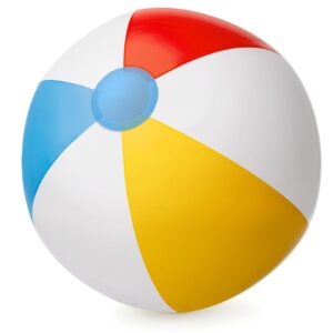 red yellow and blue striped beach ball.