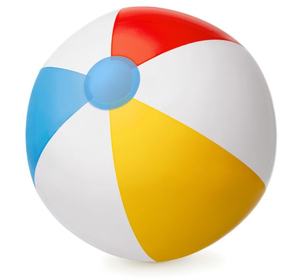 red yellow and blue striped beach ball.