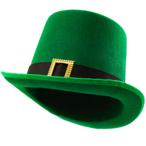 Green Leprechaun style hat with black belt and gold buckle.