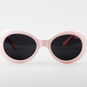 pink rimmed sunglasses.