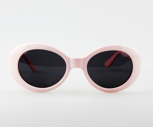 pink rimmed sunglasses.